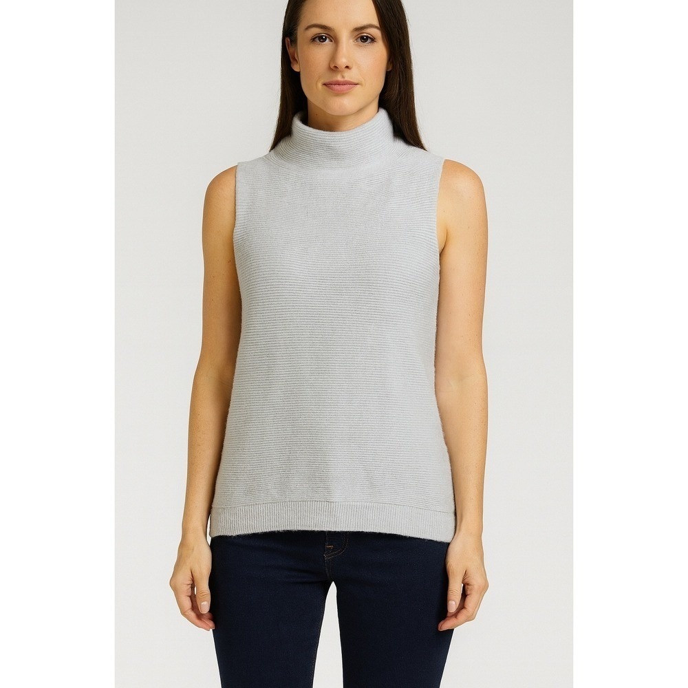 Free People Mock Neck Ribbed Knit Sleeveless Sweater Top Light Gray Women's L